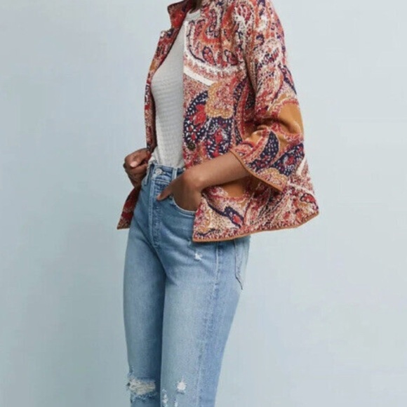 Anthropologie Moth Paisley Knit Jacket Cardigan Boho Open Front XS - Picture 2 of 13